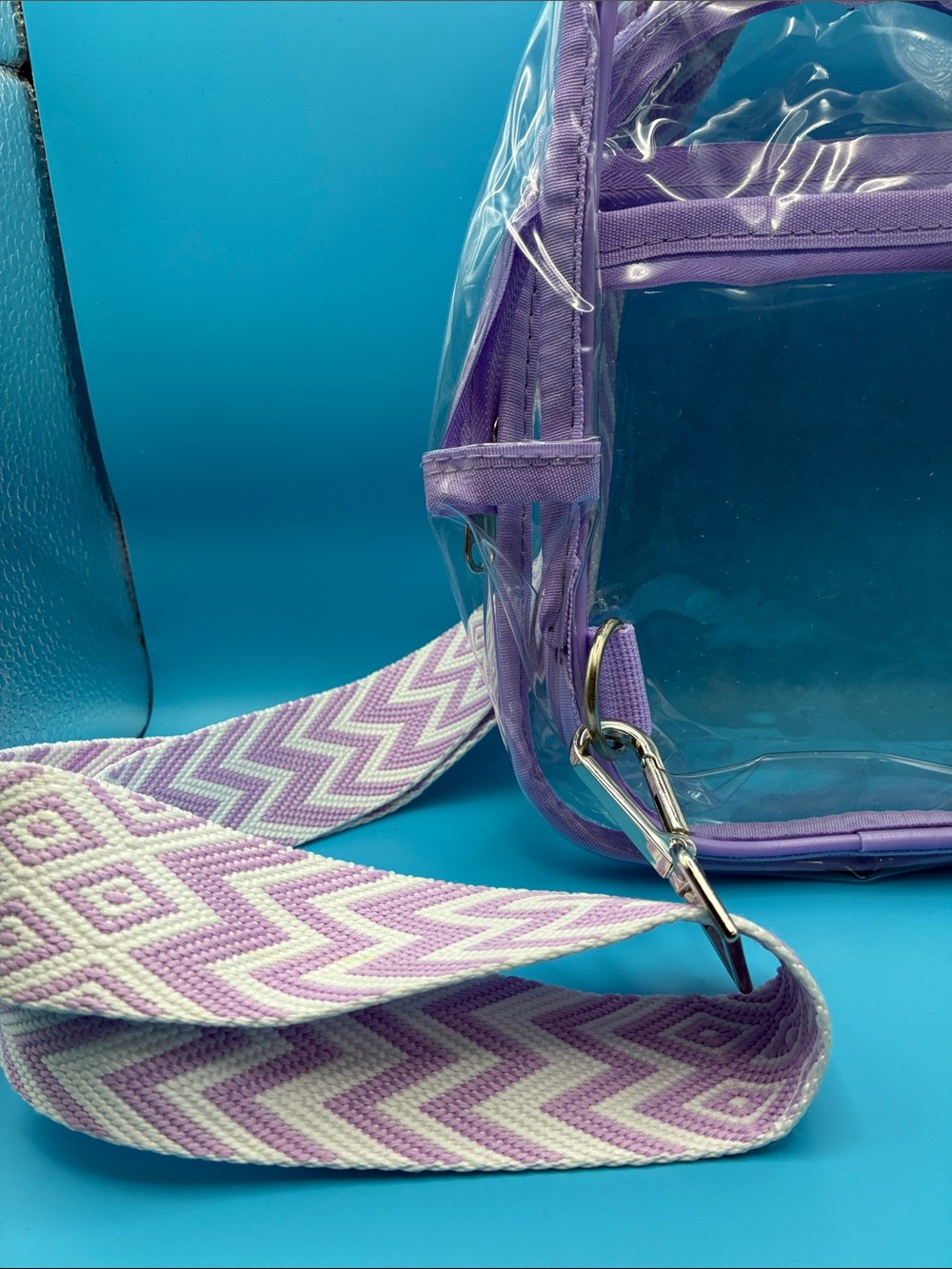 Clear Lavender Mini Backpack with Patterned Strap - Picture 5 of 7